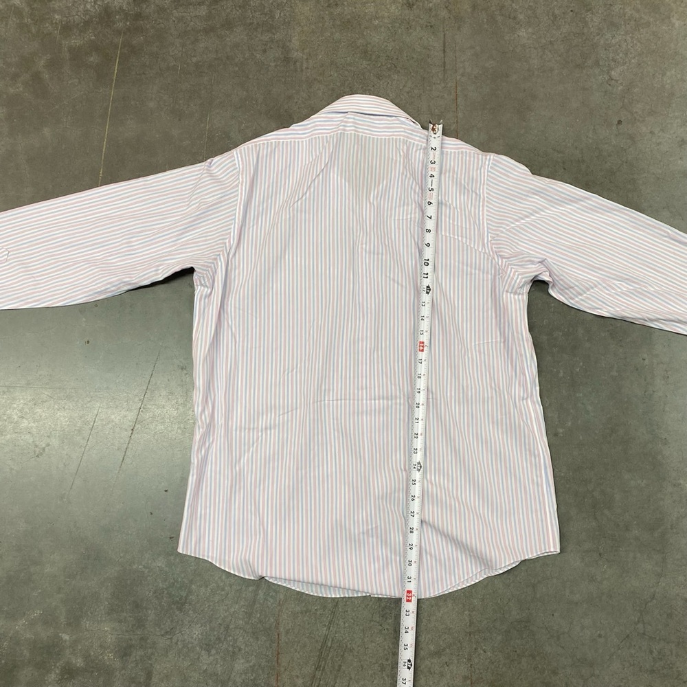 Brooks Brothers Milano Dress Shirt Pink Blue Stripe Mens 17.5 35 Non Iron - Picture 5 of 7